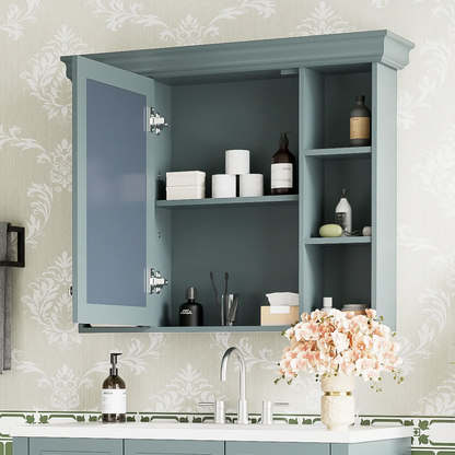 35 ''x 28' 'blue wall mounted bathroom storage cabinet with mirror door and medication cabinet with 6 open shelves - Shello's Creative Boutique