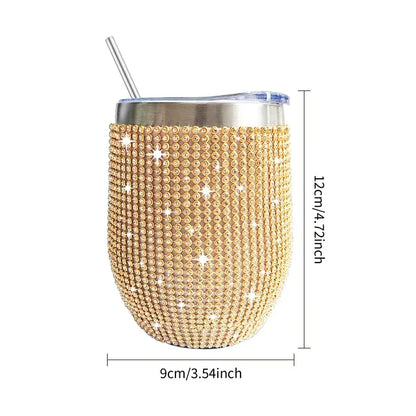 12oz Diamond Wine Tumbler With Sealed Lid Vacuum Thermo Beer Mug Cup Stainless Steel Mug Cup Champagne Party Bridemaid Gift - Shello's Creative Boutique