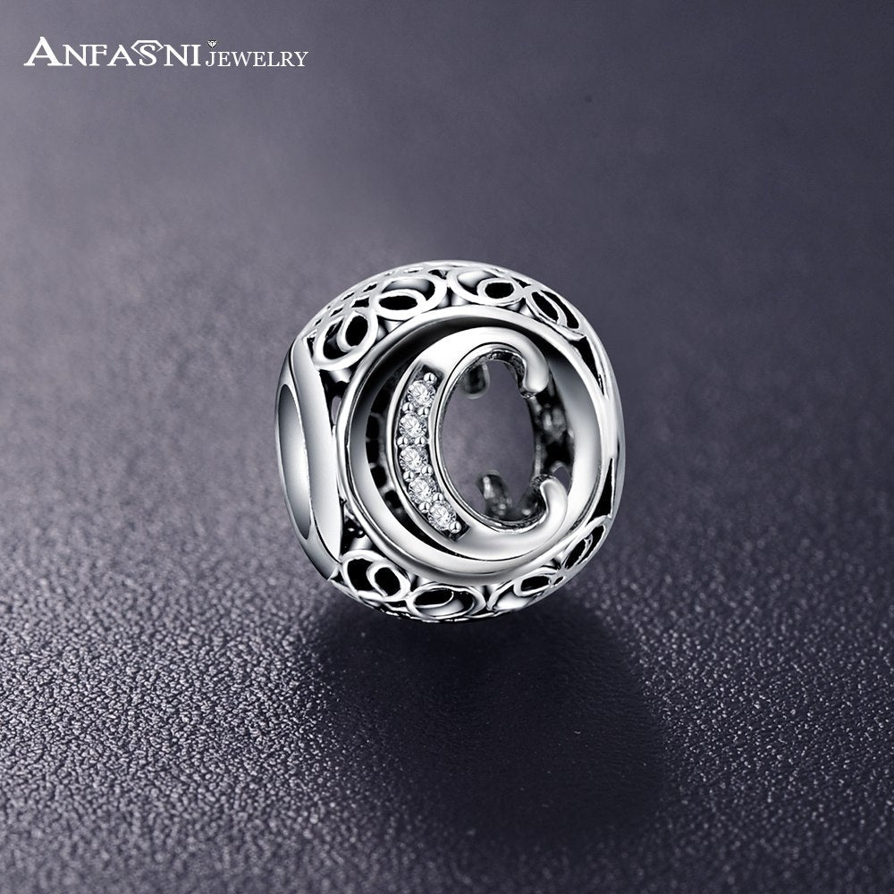 Real 925 Sterling Silver Vintage Clear Letter Bead Charms Fit Pandora Women Charm Bracelets Silver Jewelry eprolo