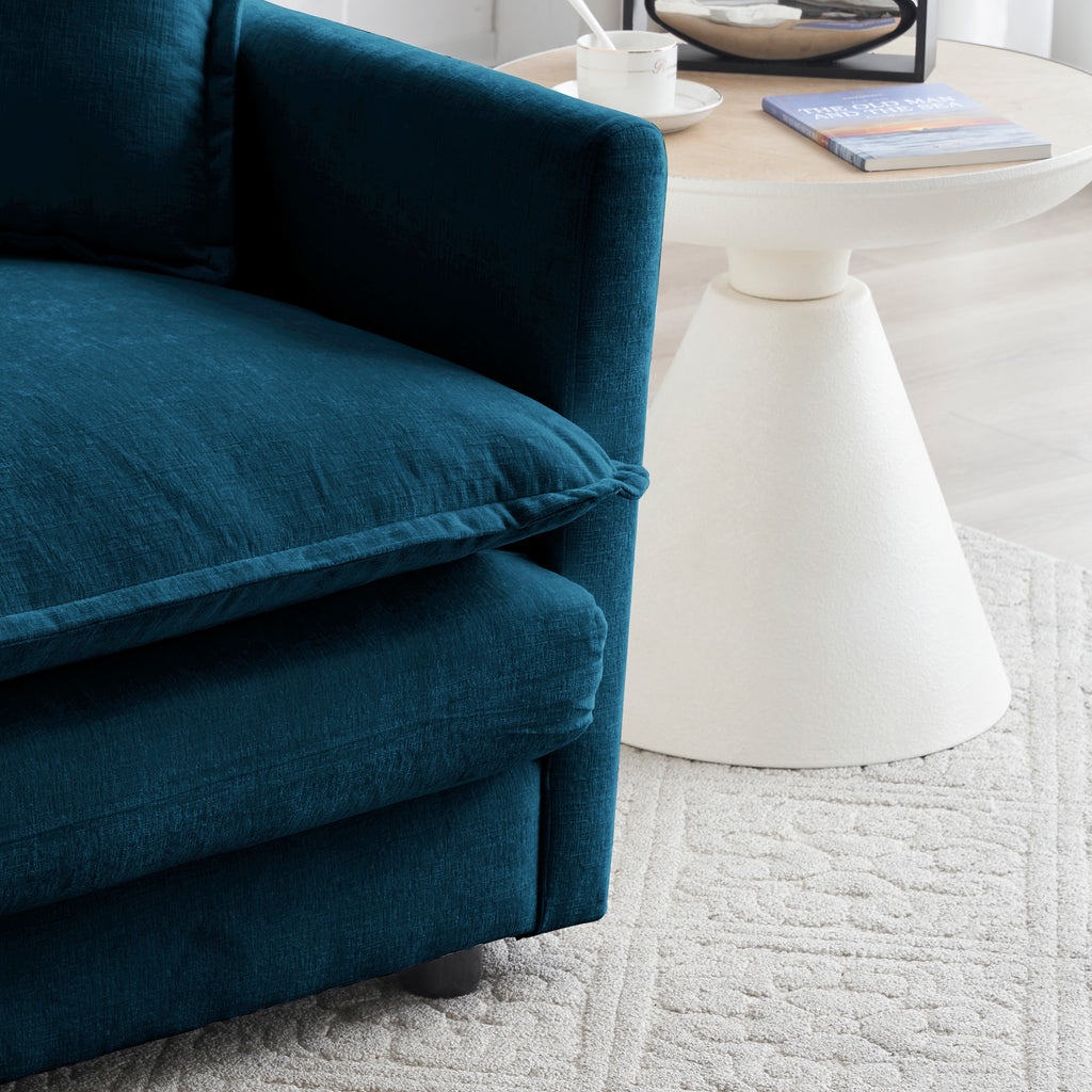 Mid-Century Modern Couch 3-Seater Sofa with 2 Armrest Pillows and 3 Toss Pillows, Couch for Living Room Blue Chenille Shello Creative Boutique