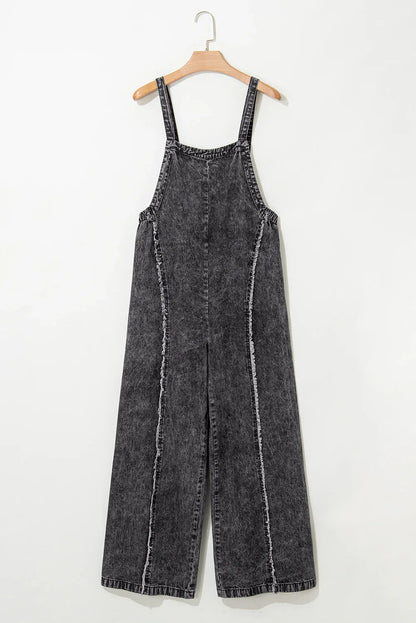 Blue Light Wash Denim Overalls - Frayed Wide Leg Dungarees - Shello's Creative Boutique