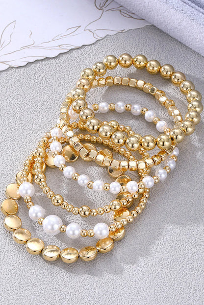 Gold Minimalist Pearl Beaded Bracelet Set – Elegant Stackable Jewelry for Women - Shello's Creative Boutique