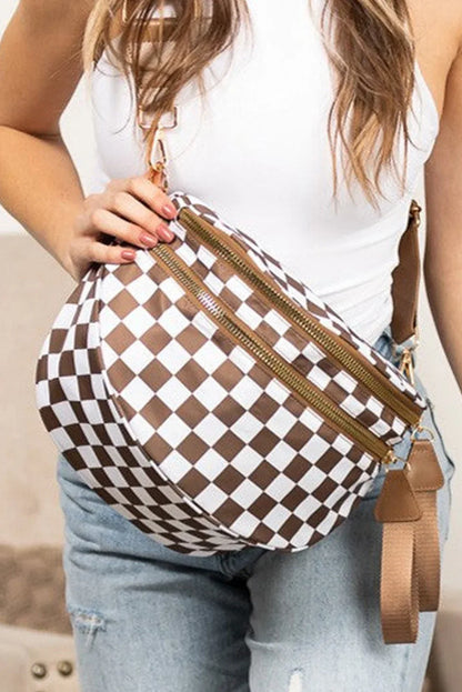 Chestnut Checkered Print Wide Strap Large Crossbody Bag - Shello's Creative Boutique