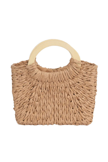 Camel Retro Straw Woven Tote Bag – Eco-Chic Beach & Casual Carryall for Women - Shello's Creative Boutique