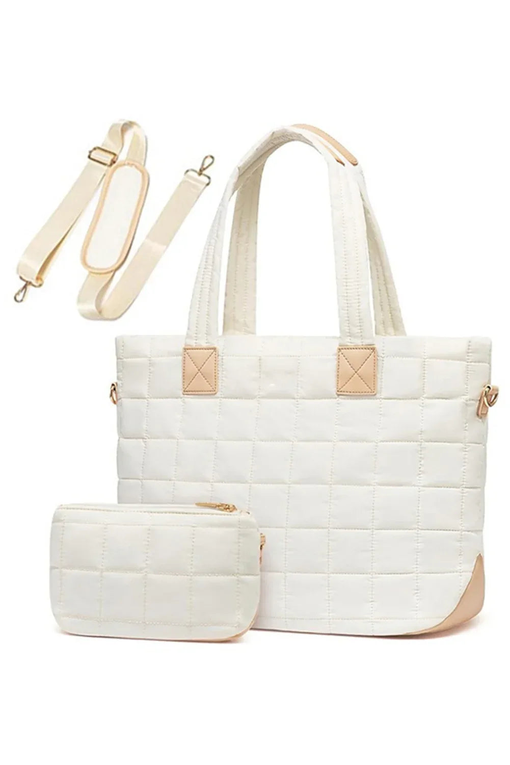 Camel Quilted Patchwork Large Tote Bag and Clutch 2pcs Set - Shello's Creative Boutique