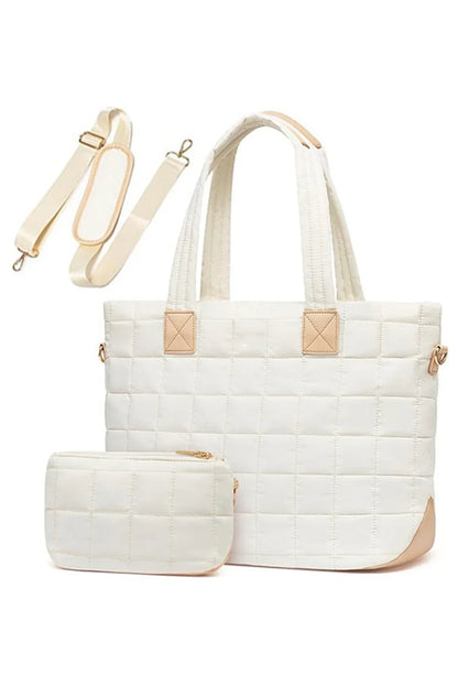 Camel Quilted Patchwork Large Tote Bag and Clutch 2pcs Set - Shello's Creative Boutique