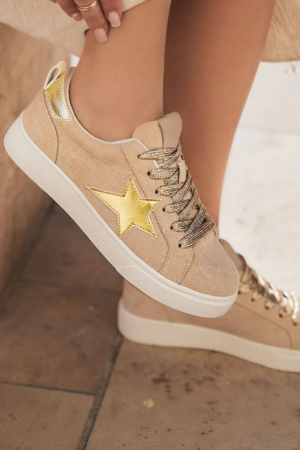Silver Sequin Star Patch Lace Up Shoes - Shello's Creative Boutique