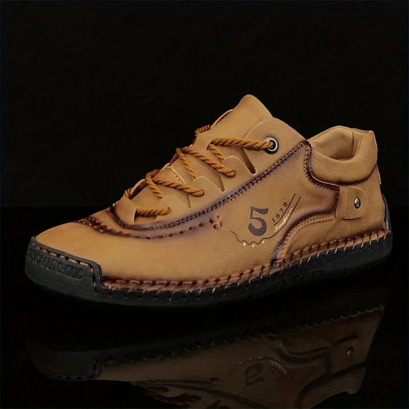 KEZZLY Casual Handmade Stitching Men's Flats – Lace-Up Outdoor Walking Sneakers with Round Toe & Rubber Sole - Shello's Creative Boutique