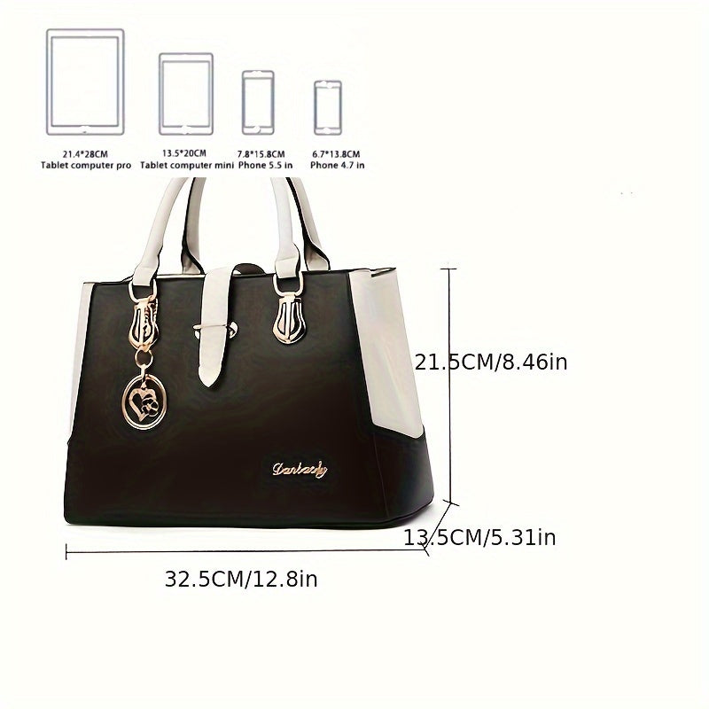 Women's Letter Detail Shoulder Bag, Elegant Double Handle Purse, Simple Large Handbag For Work Shello's Creative Boutique