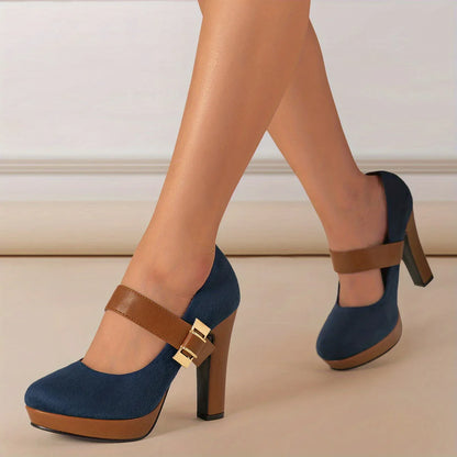 Women’s Retro Mary Jane Platform Pumps – Block Heel, Round Toe Elegance for Spring - Shello's Creative Boutique