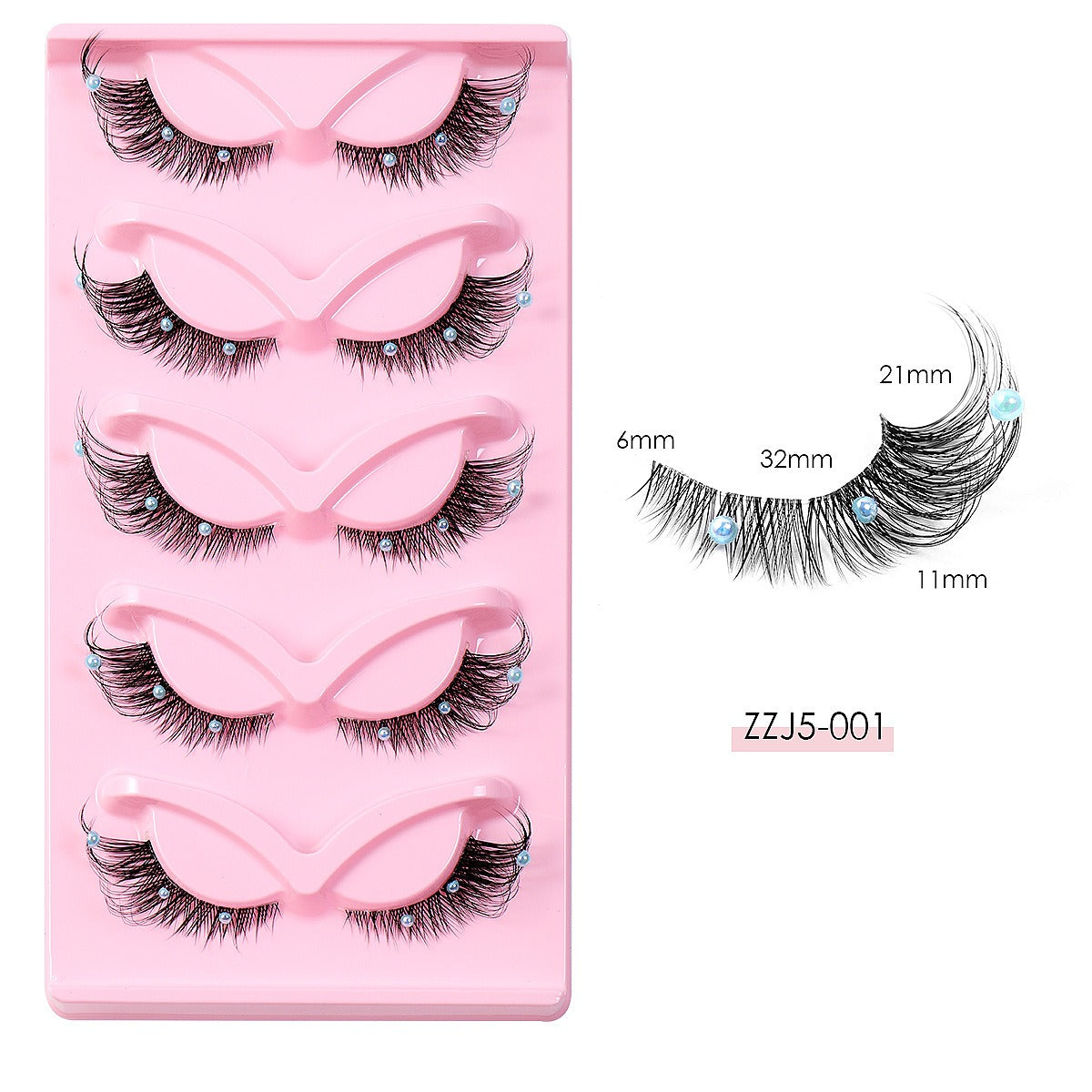 Clear Band Corner Foxy Winged Cat Eye 3D Strip Lashes Silk Party Full False Eyelash Vegan Faux Mink Eyelash With Diamond Pearl Shello Creative Boutique