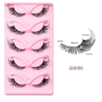 Clear Band Corner Foxy Winged Cat Eye 3D Strip Lashes Silk Party Full False Eyelash Vegan Faux Mink Eyelash With Diamond Pearl - Shello's Creative Boutique