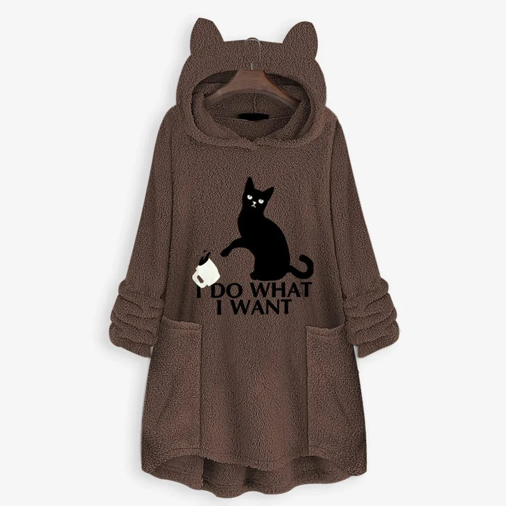 Womail Hoodie Sweatshirt Womens winter Fleece Cat Ear Long Pocket loose Casual Hooded Feminine Oversize Sweatshirt Plus Size - Shello's Creative Boutique