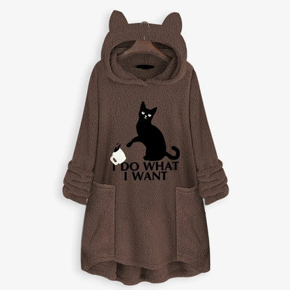 Womail Hoodie Sweatshirt Womens winter Fleece Cat Ear Long Pocket loose Casual Hooded Feminine Oversize Sweatshirt Plus Size - Shello's Creative Boutique