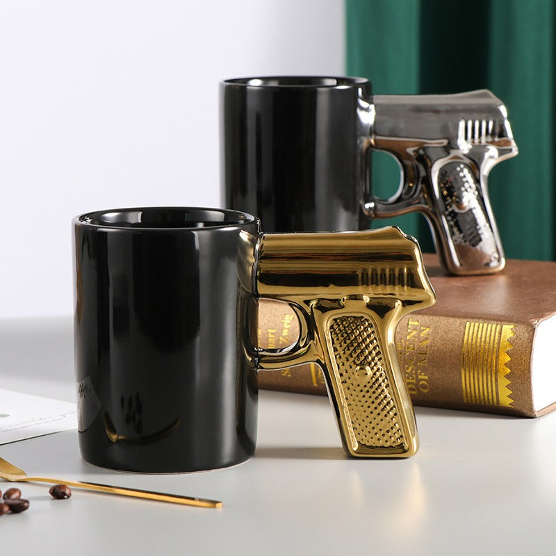 Creative Ceramic Cup Gold Silver Pistol Cup Gun Handle Mug Personalized Water Cup Coffee Cup 3D Modeling Cup Color Glaze Cup eprolo