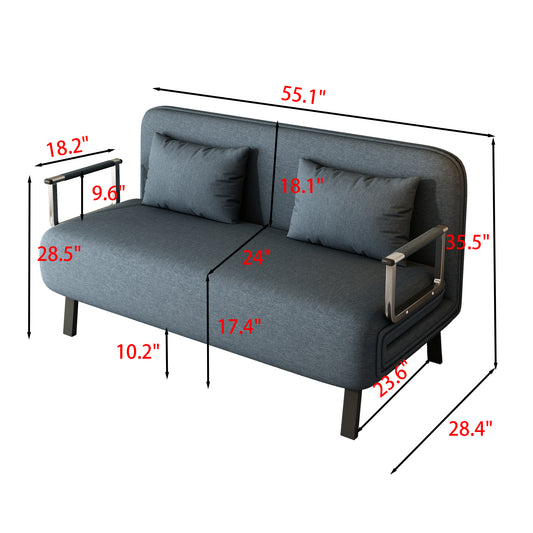 55″ Convertible Chair Bed Tri-Fold Sofa Bed with Adjustable Backrest & Pillow eprolo