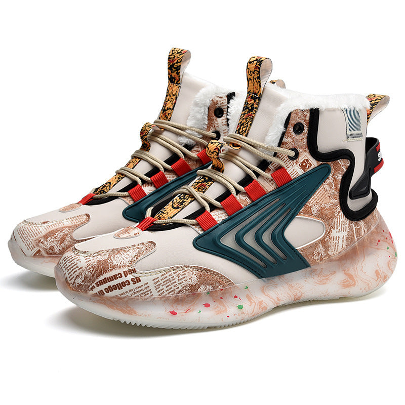 Men's trendy luminous running shoes student graffiti high-top shoes plus velvet warm sports shoes eprolo
