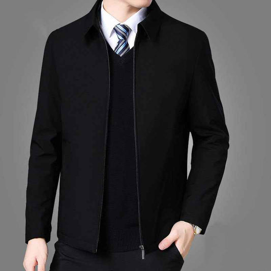 Men’s Winter Jacket with Turn-Down Collar and Zipper Side Pockets