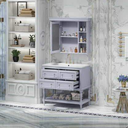 36'' Bathroom Vanity with Medicine Cabinet, Modern Mirror Cabinet with Adjustable Shelf, Bathroom Storage Cabinet with 4 Drawers - Shello's Creative Boutique