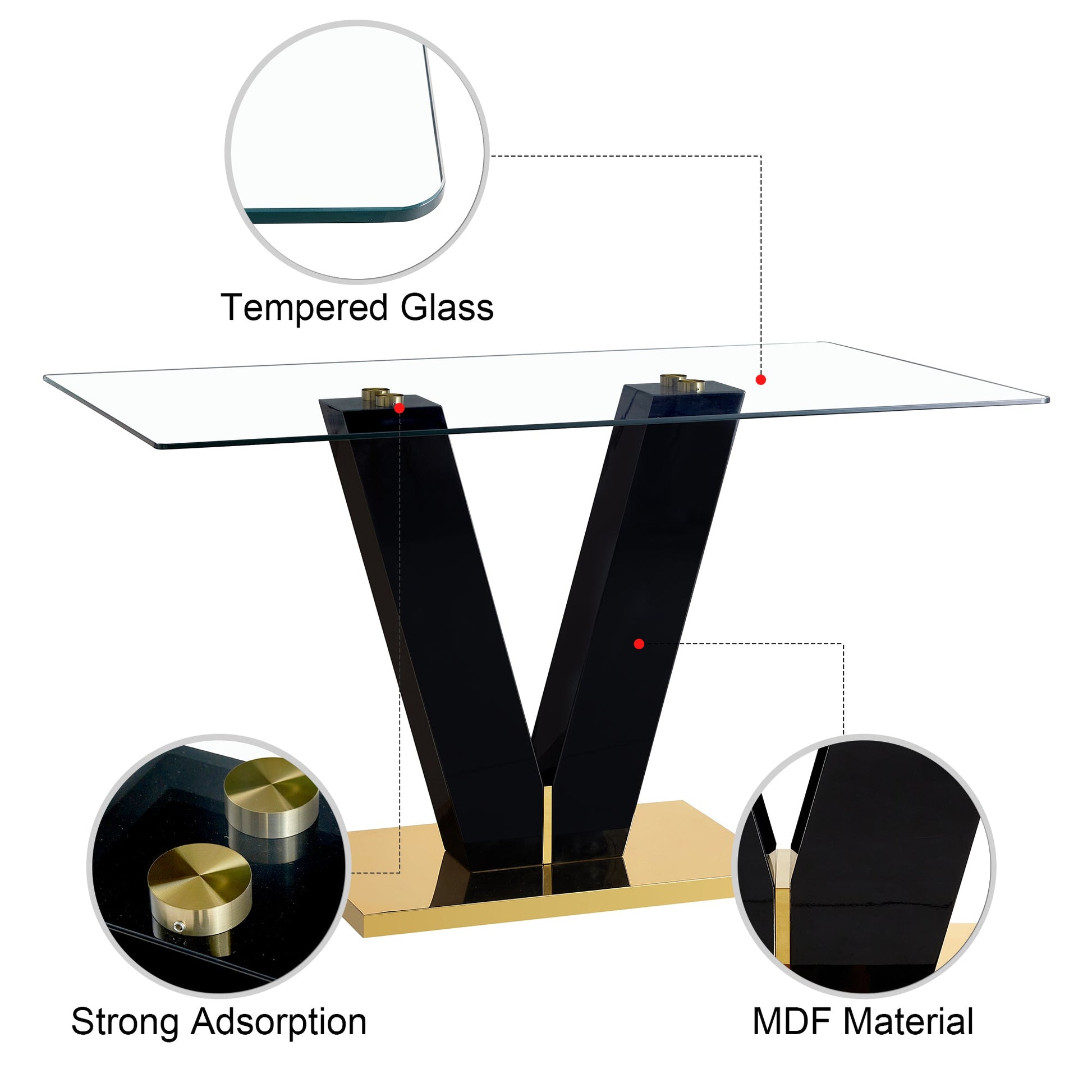 Large Modern Minimalist Rectangular Glass Dining Table for 6-8 with 0.4" Tempered Glass Tabletop and MDF slab V-Shaped Bracket eprolo
