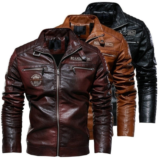 Men Leather Jacket Autumn Zipper Long Sleeve High Quality Motorcycle Jacket Coat Winter Turn Down Collar Plus Size Male Coat eprolo