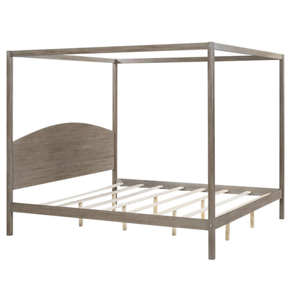 King Size Canopy Platform Bed with Headboard and Support Legs, Brown Wash - Shello's Creative Boutique