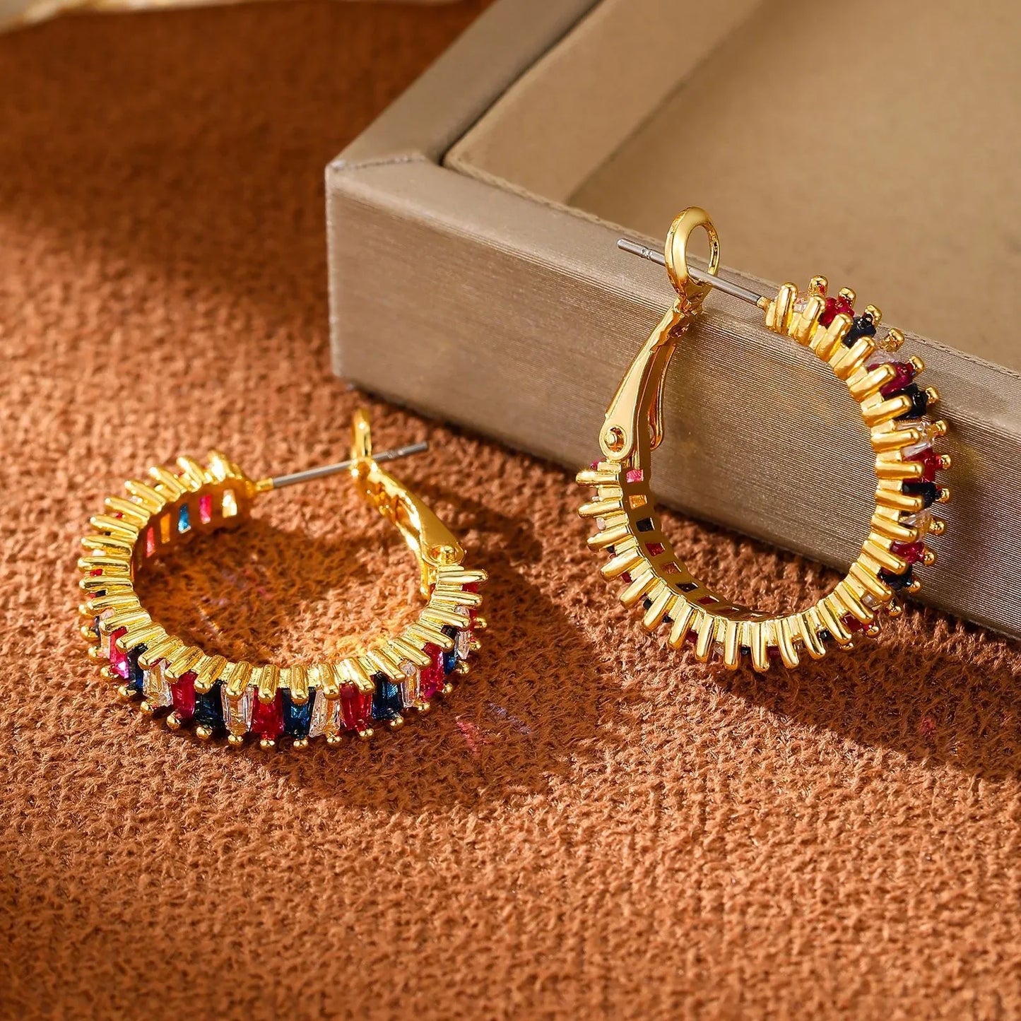 18K gold O-shaped gemstone-inlaid earrings with a light luxury style - Shello's Creative Boutique