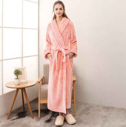 Luxury Flannel Bathrobe - Thick Warm Dressing Gown for Men & Women