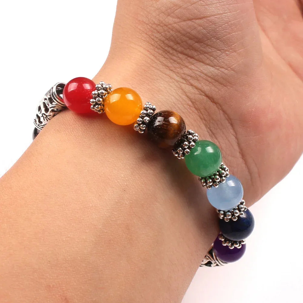 Men Women 7 Chakra Bracelets Bangles Colors Mixed Healing Crystals Stone Chakra Pray Mala Heart Charm Bracelet Jewelry - Shello's Creative Boutique