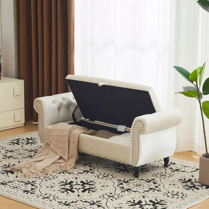 Velvet Multifunctional Storage Rectangular ottoman bench with 1 Pillow, Beige - Shello's Creative Boutique