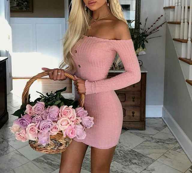 Sexy Off Shoulder Knitted Bodycon Sweater Dress for Women