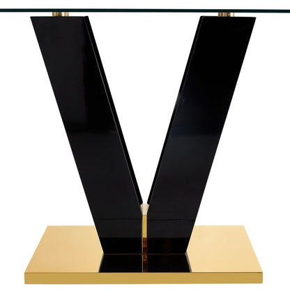 Large Modern Minimalist Rectangular Glass Dining Table for 6-8 with 0.4" Tempered Glass Tabletop and MDF slab V-Shaped Bracket eprolo