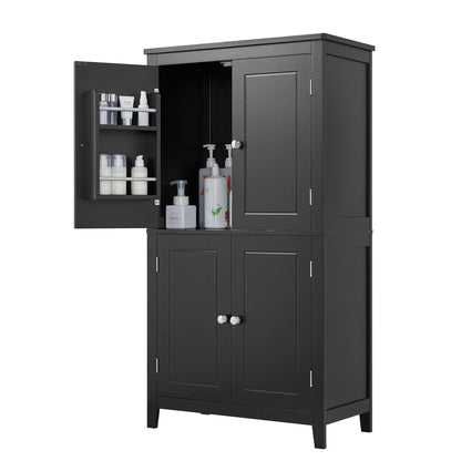 Bathroom floor storage cabinet, bathroom storage cabinet, 4-door independent cabinet, adjustable shelf, adaptive shelf, black eprolo