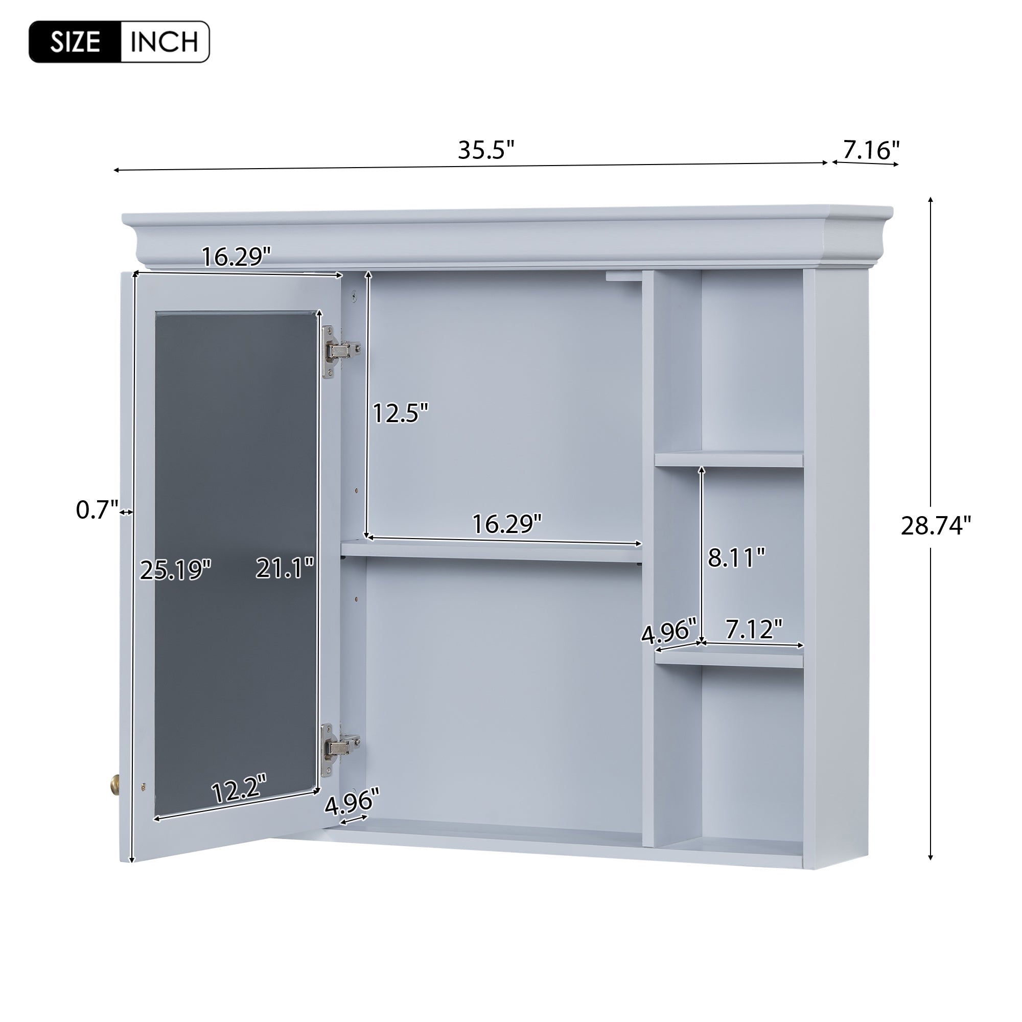 36'' Bathroom Vanity with Medicine Cabinet, Modern Mirror Cabinet with Adjustable Shelf, Bathroom Storage Cabinet with 4 Drawers eprolo