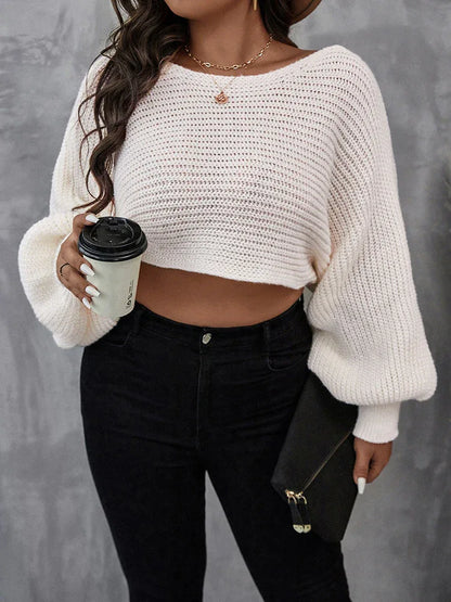 Autumn And Winter New Sexy Hollow Plus Size Women Round Neck Solid Color Knitted Top Loose Sweater - Shello's Creative Boutique