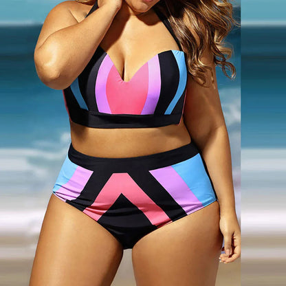 Plus Size Push Up women swimsuit bikini set Large size rainbow color high waist lady swimming suit bath shower wear bikini - Shello's Creative Boutique