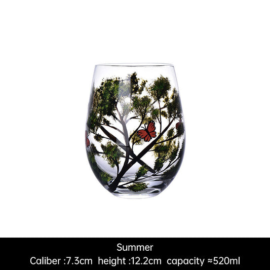 Light luxury ins crystal glass wine glass hand-painted household goblet four seasons painted wine glass eprolo