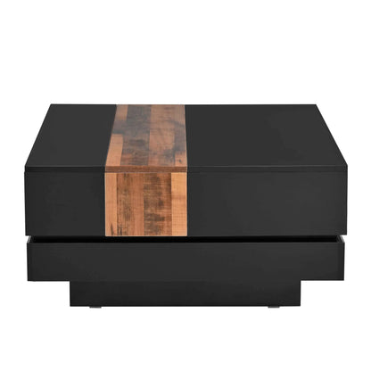 Modern High Gloss Coffee Table - 80cm Square with Sliding Top & Hidden Storage (Black) - Shello's Creative Boutique