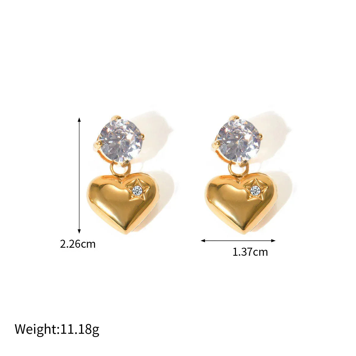 18k gold noble and elegant heart inlaid zircon design earrings - Shello's Creative Boutique
