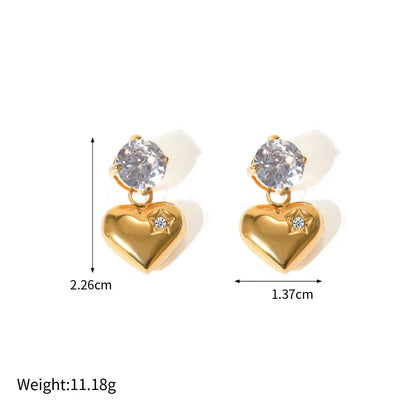 18k gold noble and elegant heart inlaid zircon design earrings - Shello's Creative Boutique
