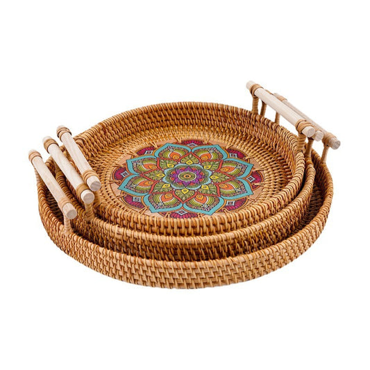 Vietnam Rattan Tray Bamboo Woven Fruit Tray Japanese Breakfast Bun Basket Snacks Bread Snacks Woven Basket Fruit Basket eprolo