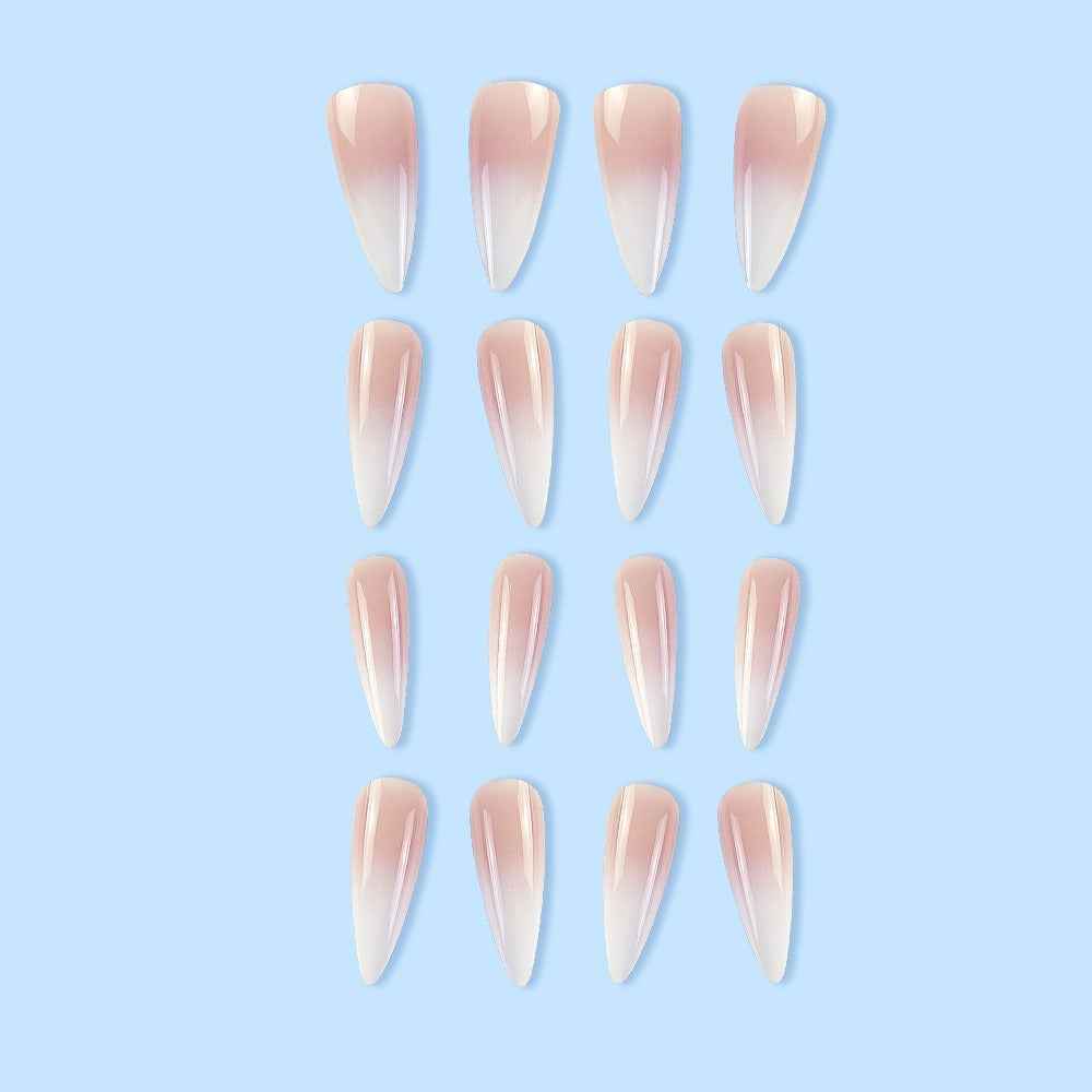 Milky white powder gradient long drop-shaped manicure, high-end fake nail patch wearable nail patch