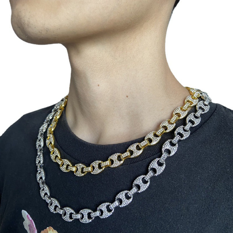 Large Pig Nose 12mm Hip Hop Cuban Link Chain Men Coffee Bean Clavicle Chain Men Shello Creative Boutique