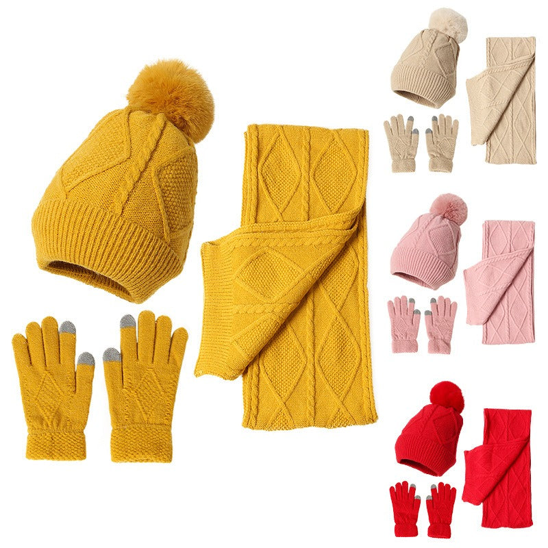 Adult Hat, Scarf, Glove, Three Piece Set, Autumn and Winter New Warm and Thickened Woolen Hat eprolo