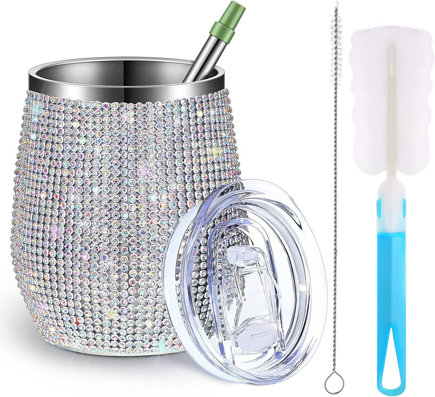 12oz Diamond Wine Tumbler With Sealed Lid Vacuum Thermo Beer Mug Cup Stainless Steel Mug Cup Champagne Party Bridemaid Gift eprolo
