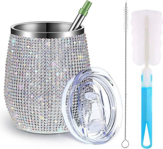 12oz Diamond Wine Tumbler With Sealed Lid Vacuum Thermo Beer Mug Cup Stainless Steel Mug Cup Champagne Party Bridemaid Gift eprolo