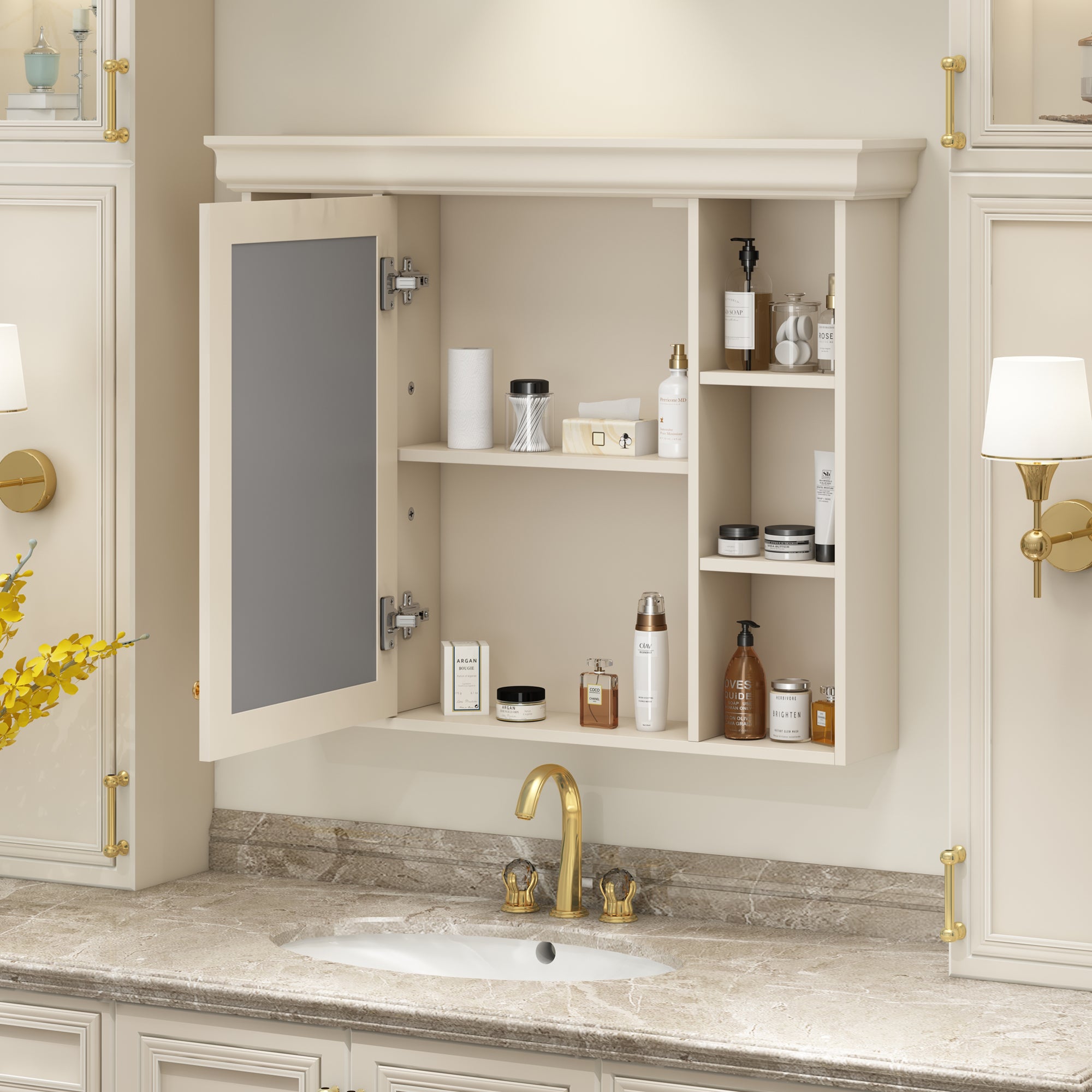 35'' x 28'' Blue Wall Mounted Bathroom Storage Cabinet with Mirror Door, Modern Bathroom Wall Cabinet with Mirror eprolo
