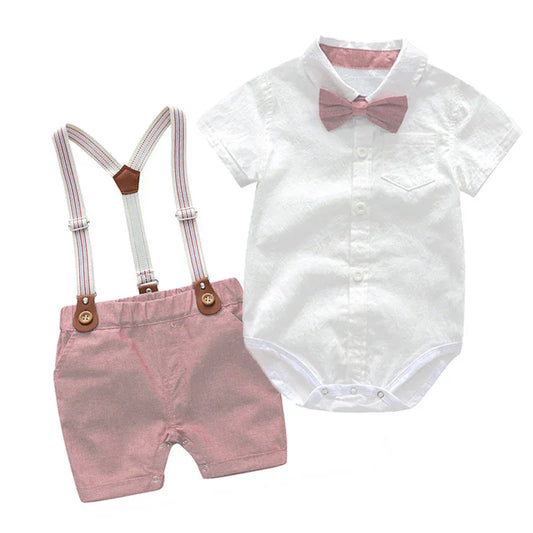 Summer Boy Baby Gentleman Suit Baby Romper Overalls Two-Piece British Style Handsome Clothing - Shello's Creative Boutique