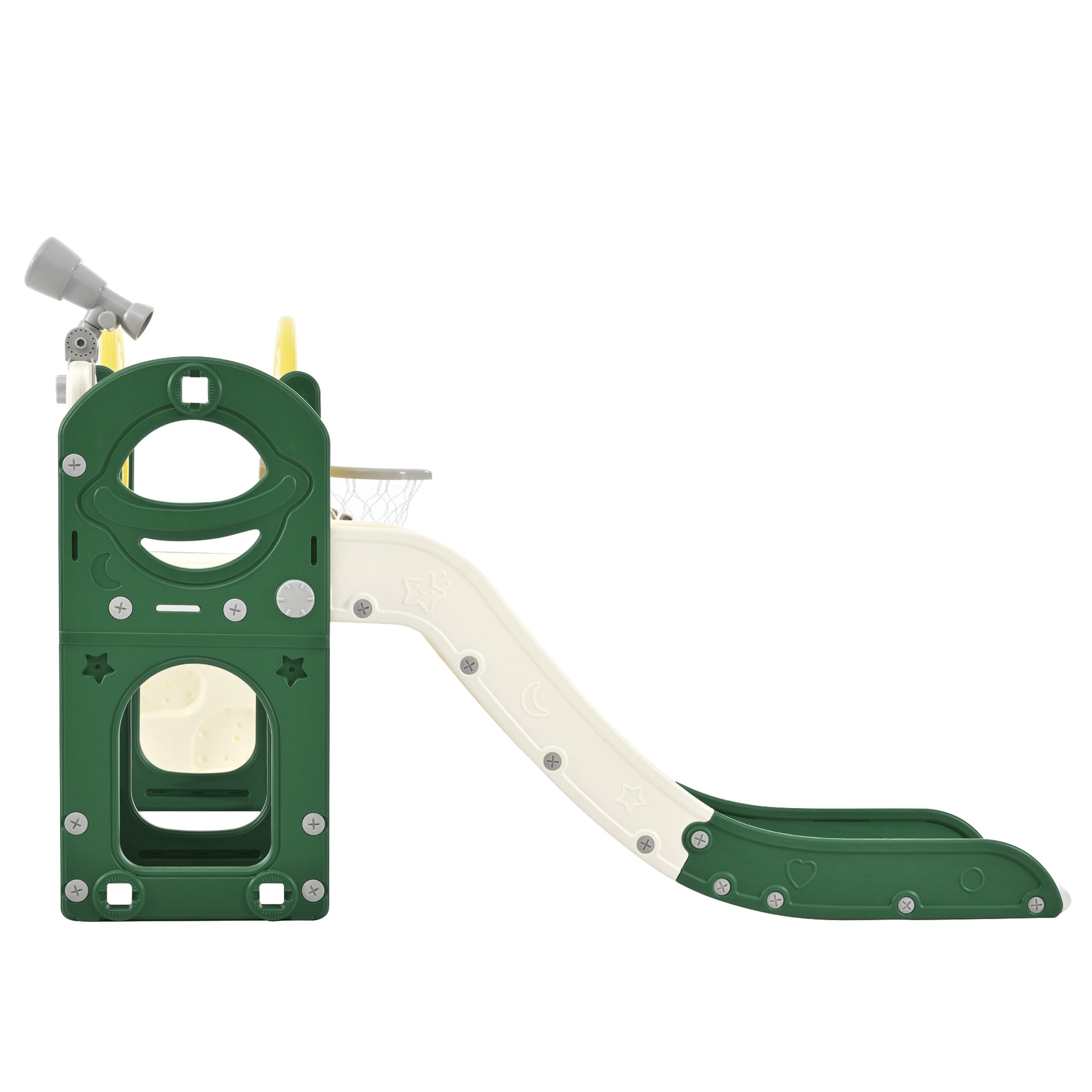 Kids Slide Playset Structure 7 in 1, Freestanding Spaceship Set with Slide, Arch Tunnel Yellow + HDPE eprolo