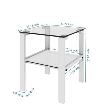 Glass two layer tea table small round table bedroom corner table living room white side table(White) eprolo